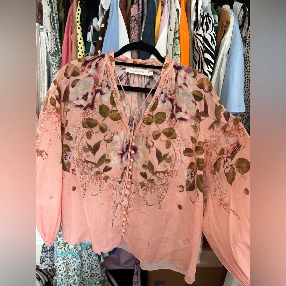 SOLD!! Zimmermann Women's Rosa Floral Tie-Neck Blouse Size 1 US 6-8 New - Picture 8 of 16